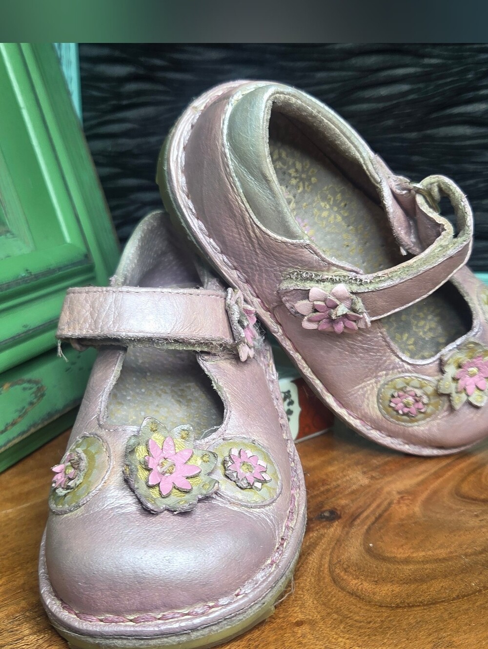 Stride Rite Toddl Girls Lillian Metallic Pink Leather Floral Mary Janes Sz. 7.5w